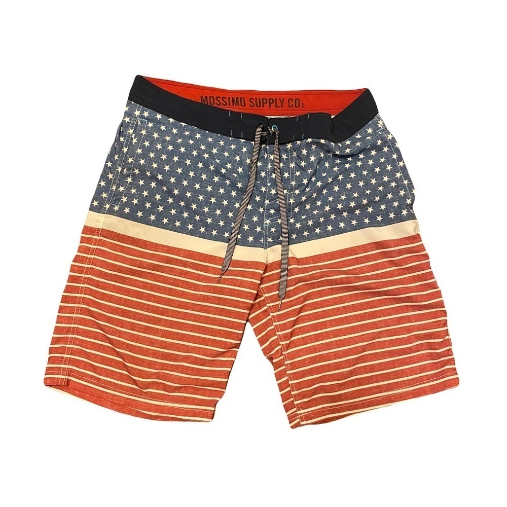 Men's Mossimo American Flag Red White Blue Board Shorts sz 34